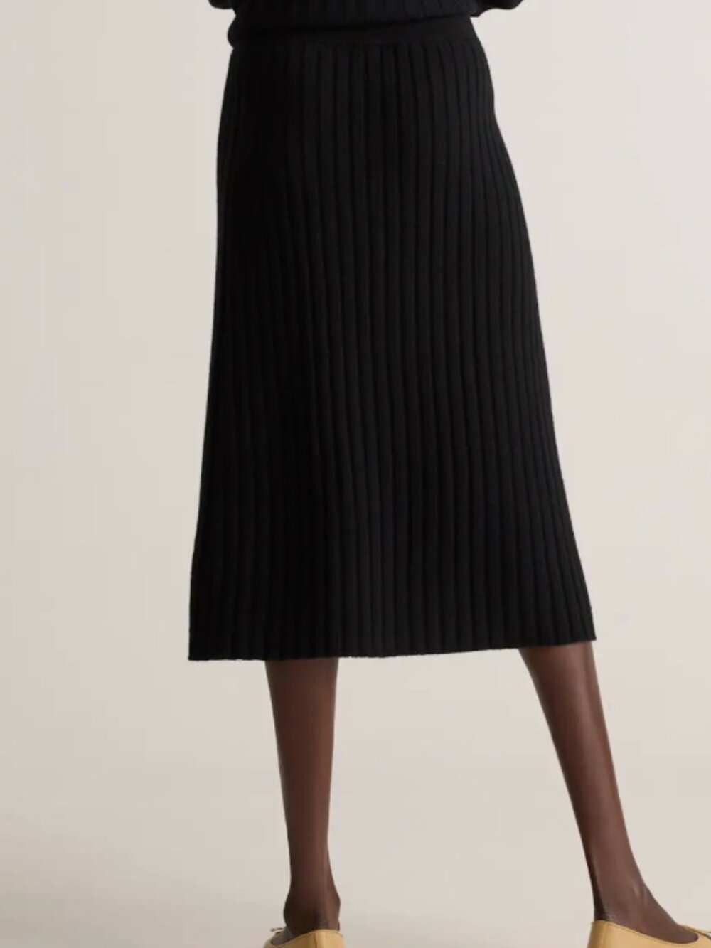 NWOT QUINCE WOMENS MONGOLIAN CASHMERE MIDI SKIRT, BLACK. SIZE S